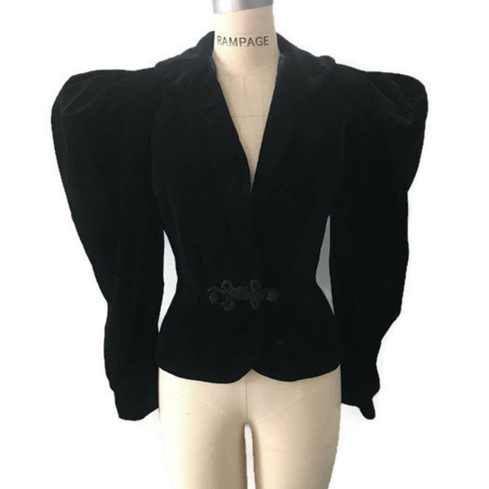 Vintage 80s Anne Klein Victorian Black Velvet Blazer with shoulder pads